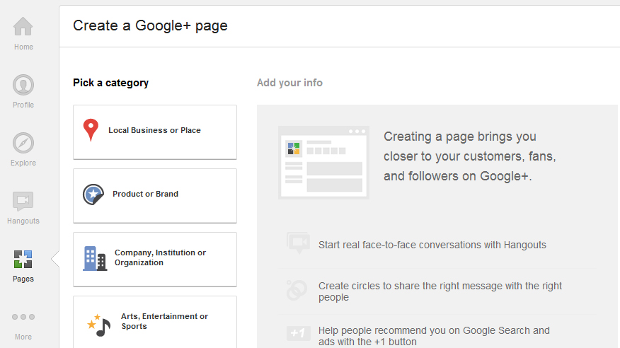 how to make a page on google plus