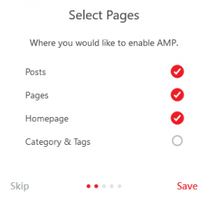 select pages for amp for wp