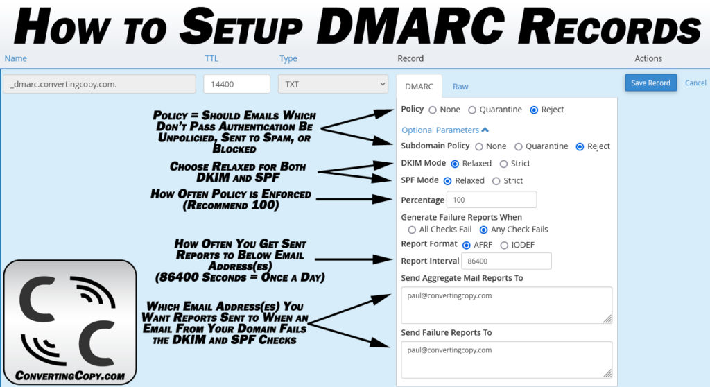 how to setup dmarc records